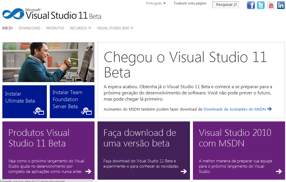 Página web do Visual Studio 11